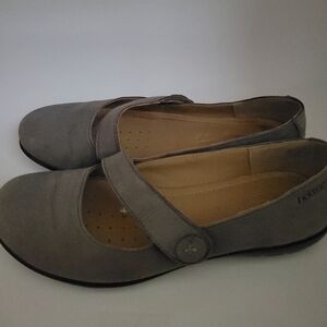 Hotter “Robyn” Women’s Taupe  Grey Suede Leather Mary Jane Flats Shoes UK 6 US 8